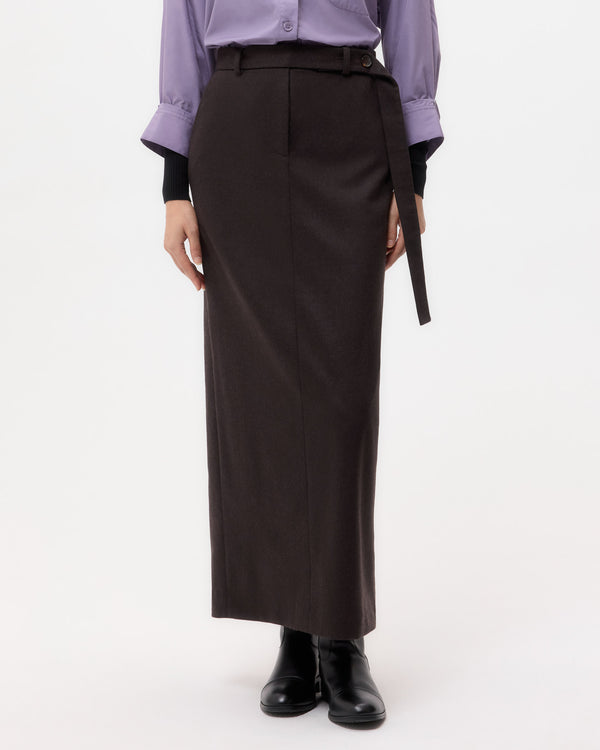 TWP Chocolate Slit Skirt in Wool Cashmere Flannel view 1