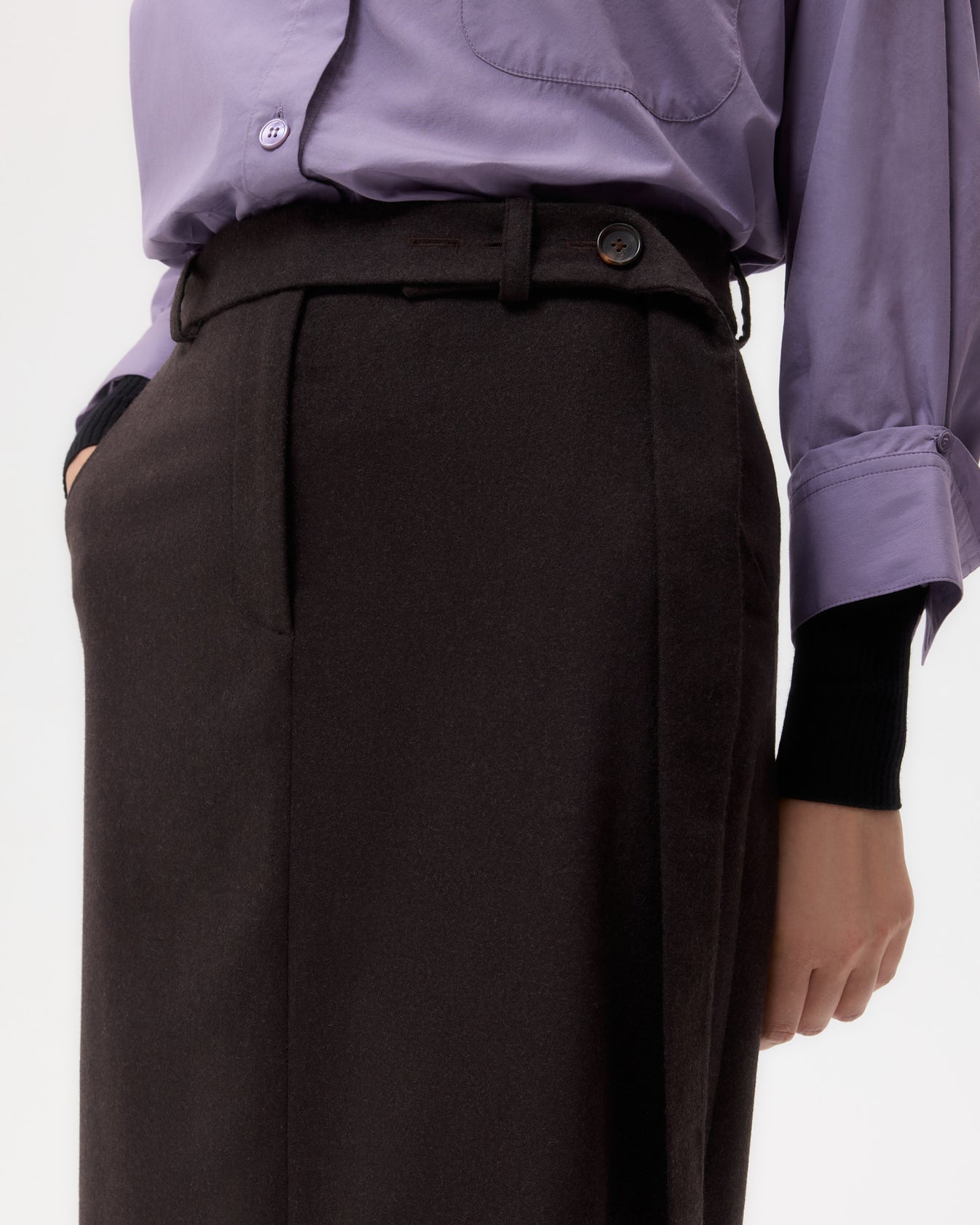 TWP Chocolate Slit Skirt in Wool Cashmere Flannel view 2