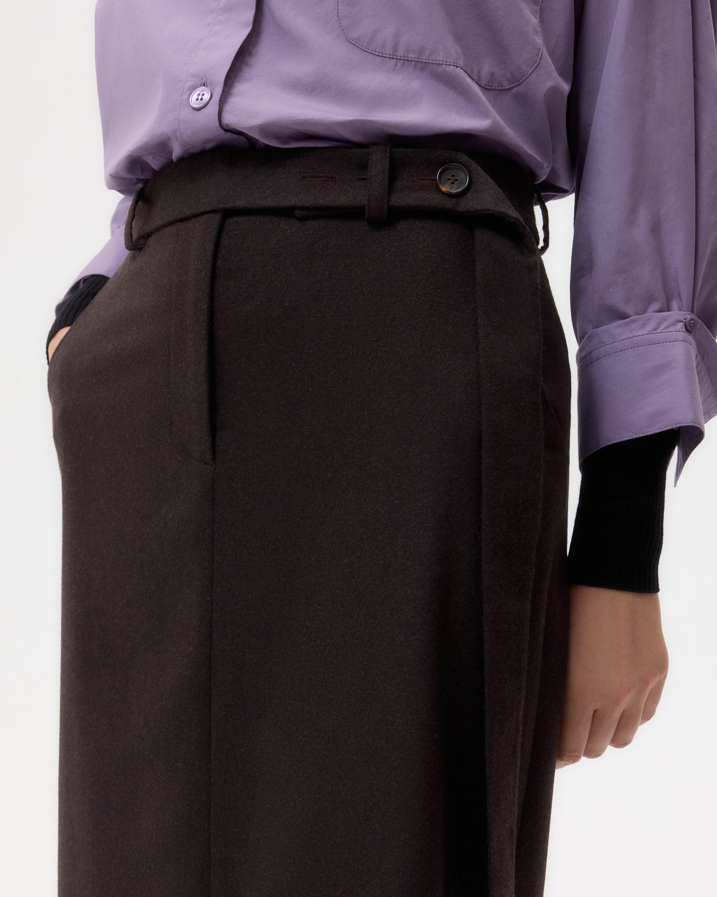 TWP Chocolate Slit Skirt in Wool Cashmere Flannel view 2