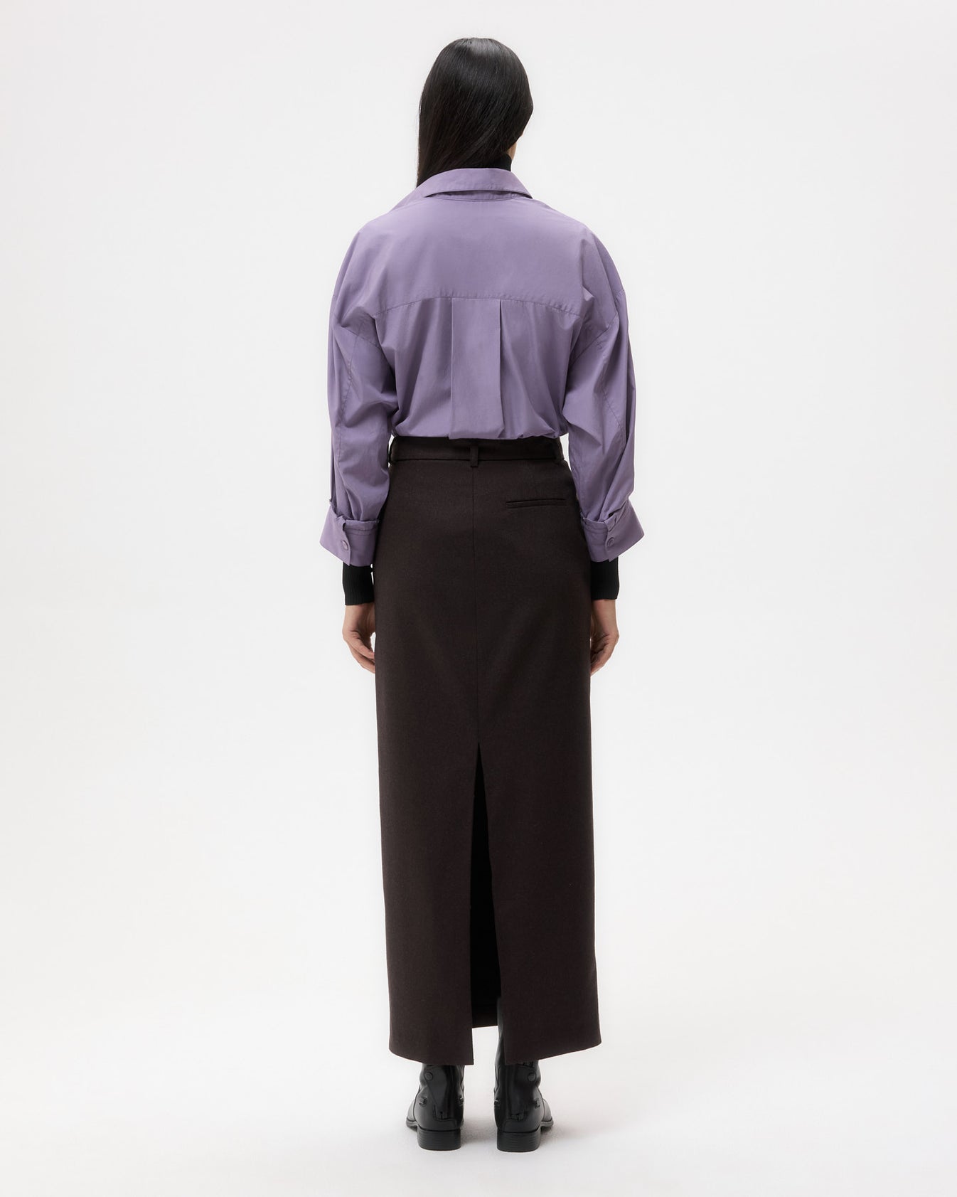 TWP Chocolate Slit Skirt in Wool Cashmere Flannel view 5