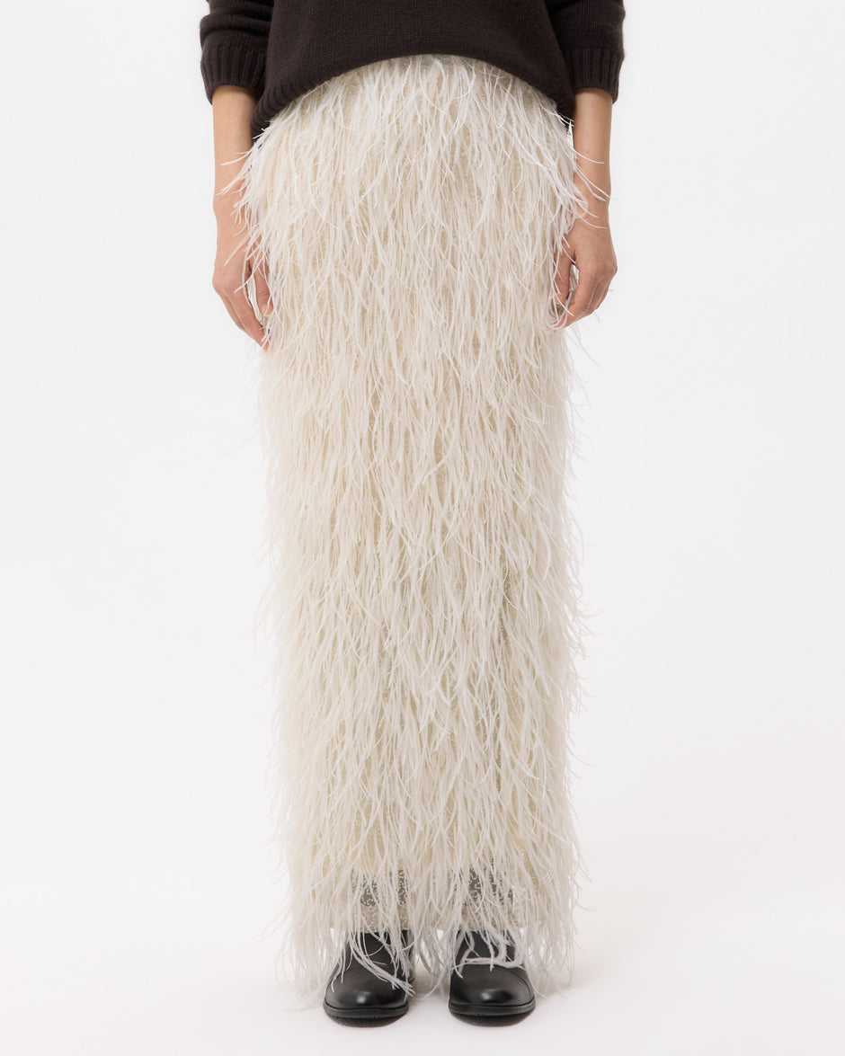 TWP Ivory Light As A Feather Skirt in Feathers view 2