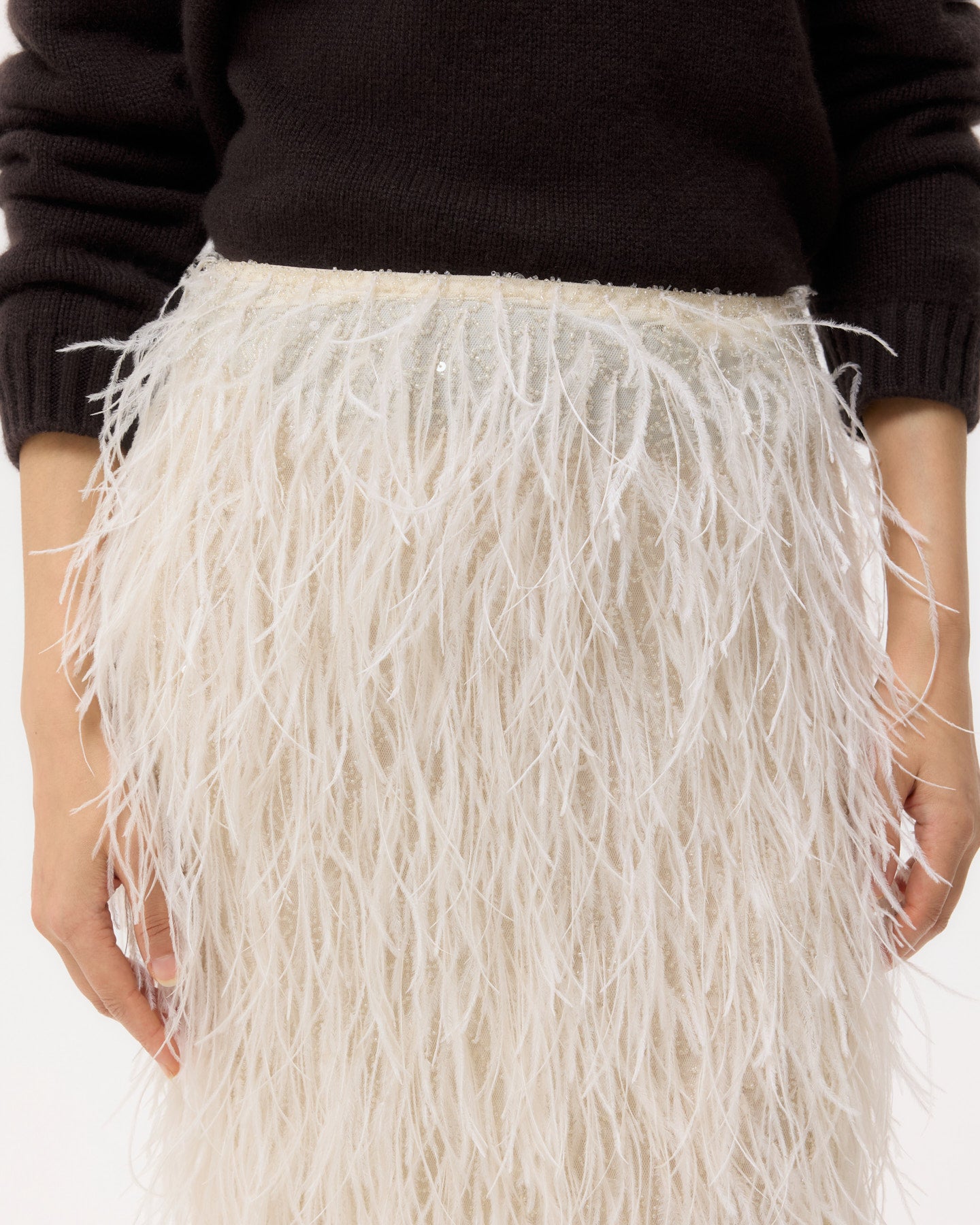 TWP Ivory Light As A Feather Skirt in Feathers view 1