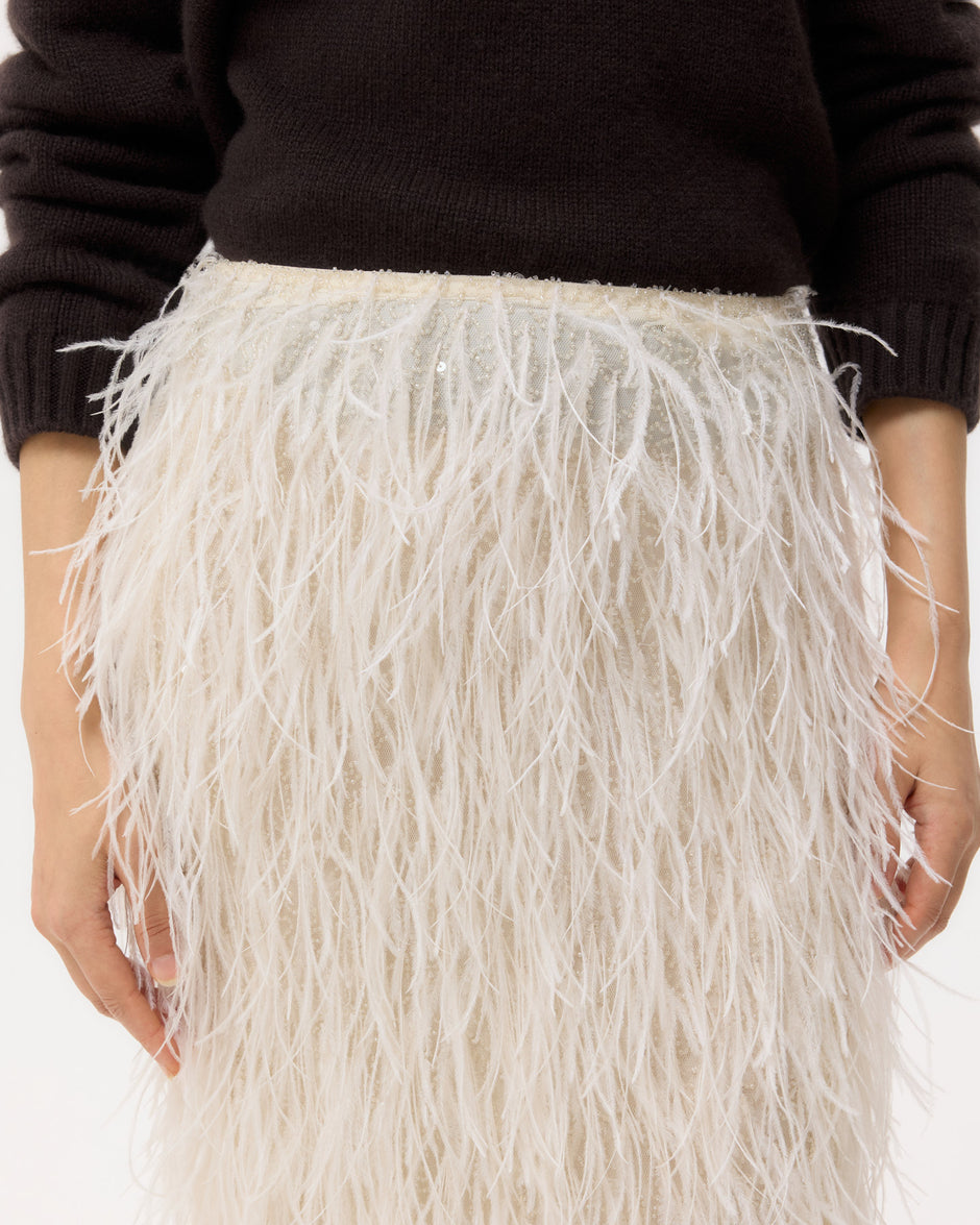 TWP Ivory Light As A Feather Skirt in Feathers view 1