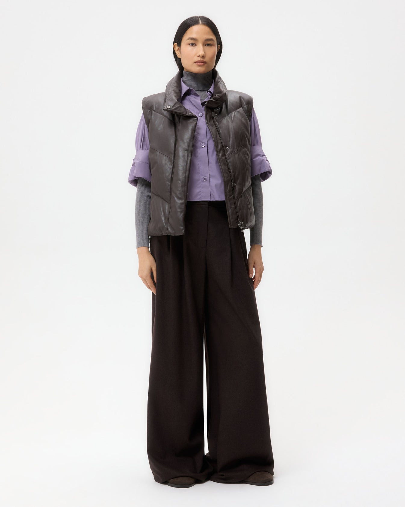 TWP Chocolate Puffer Vest in Nappa Leather view 3