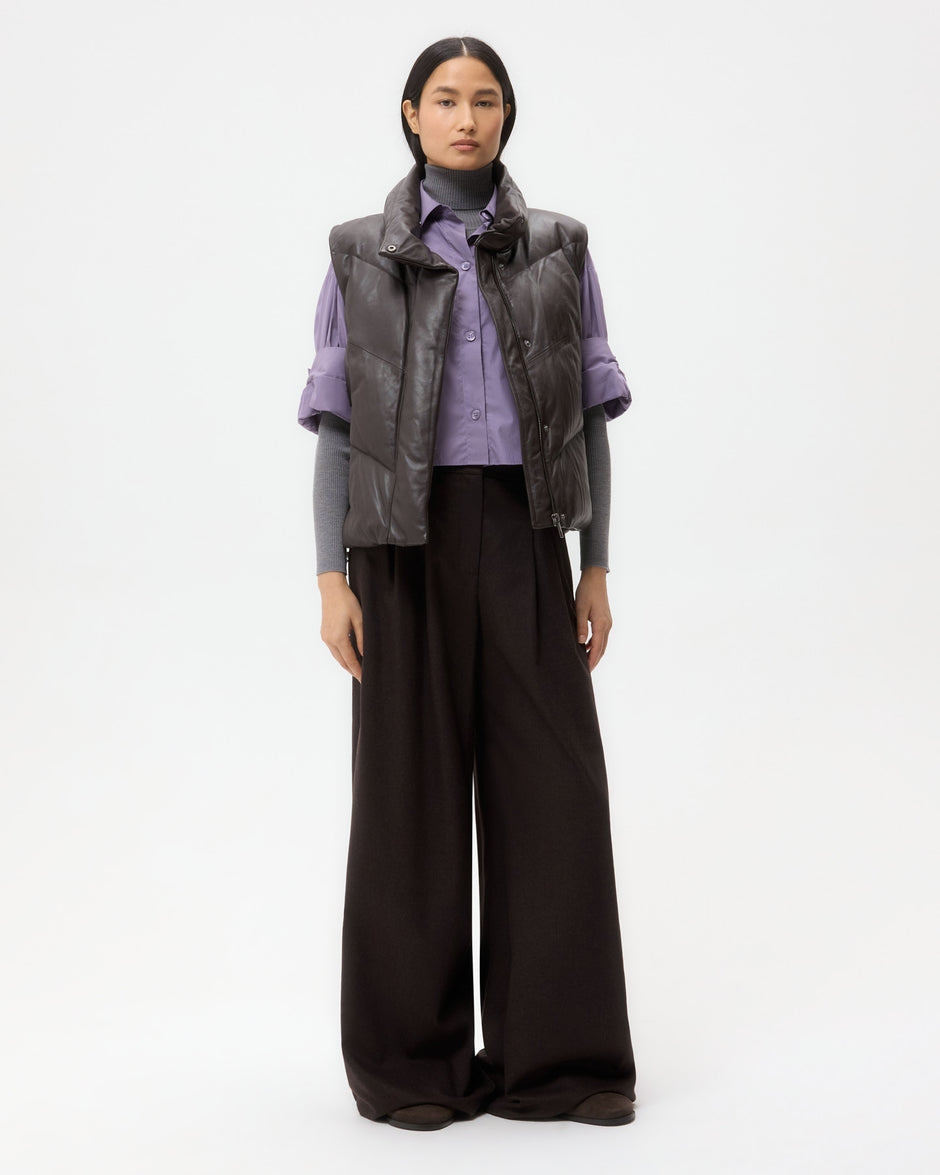 TWP Chocolate Puffer Vest in Nappa Leather view 3