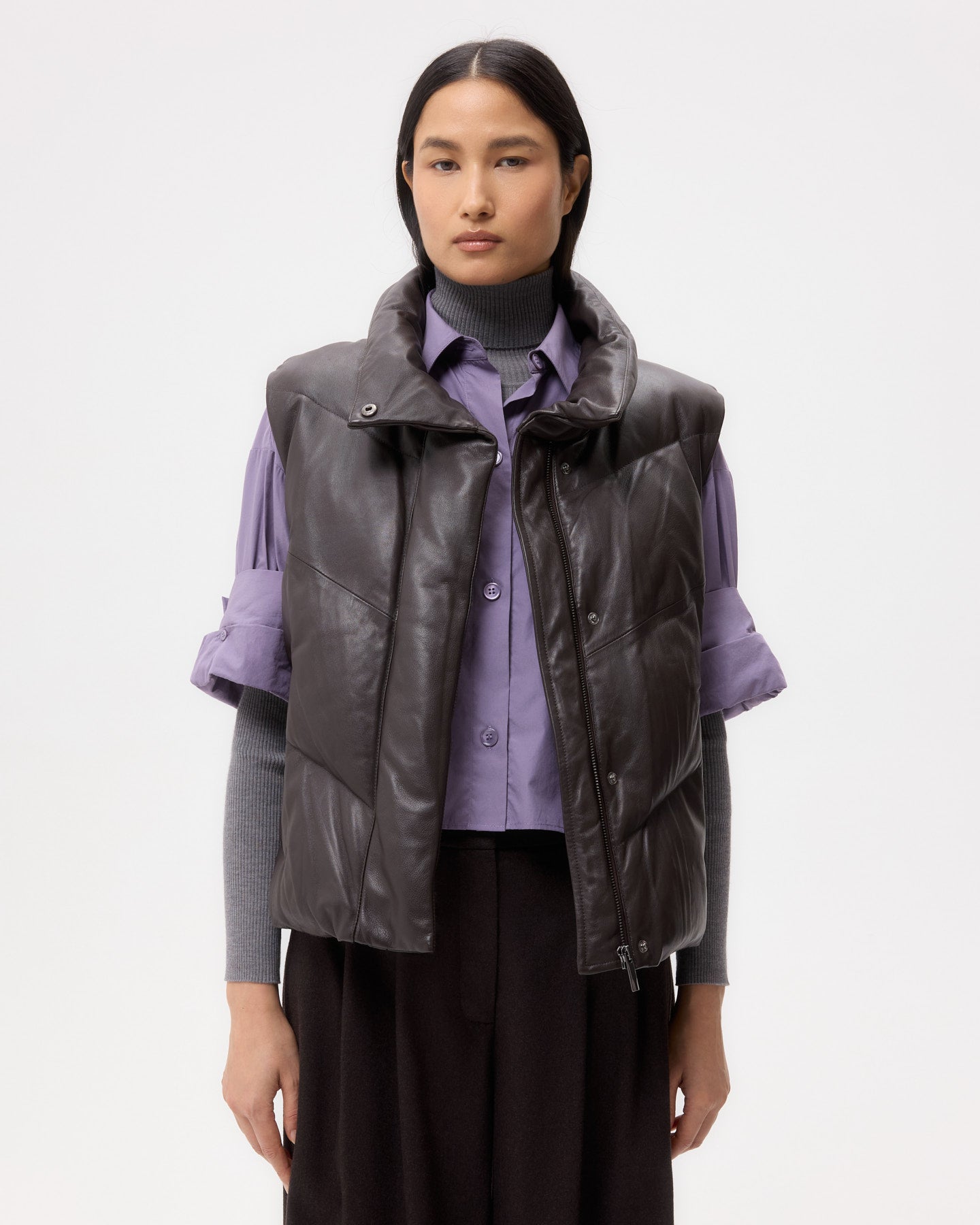 TWP Chocolate Puffer Vest in Nappa Leather view 1