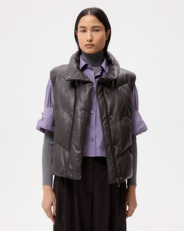 TWP Chocolate Puffer Vest in Nappa Leather view 1