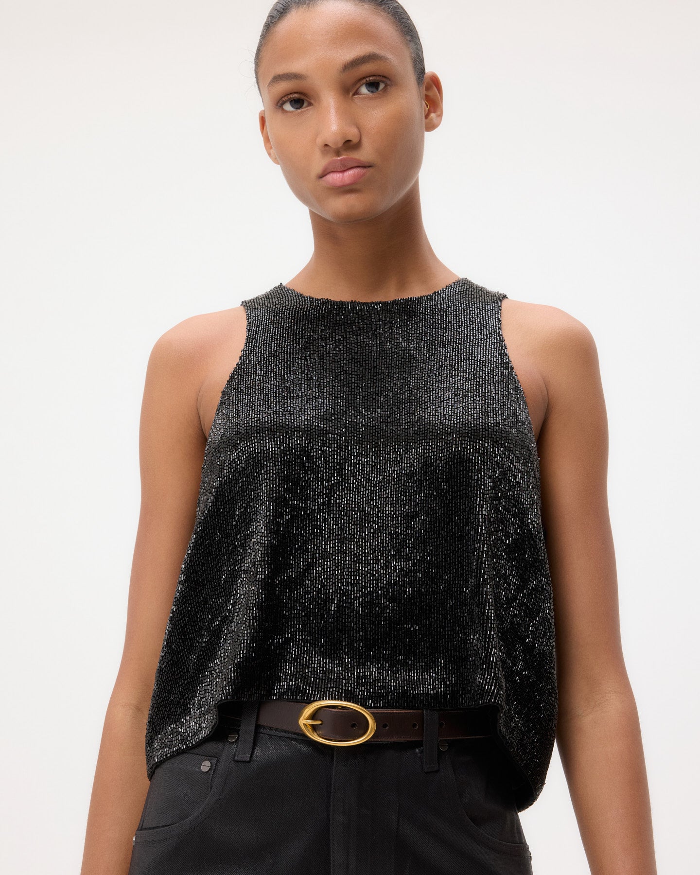TWP Black Micro Cut Bugle Tank in Crystals view 1