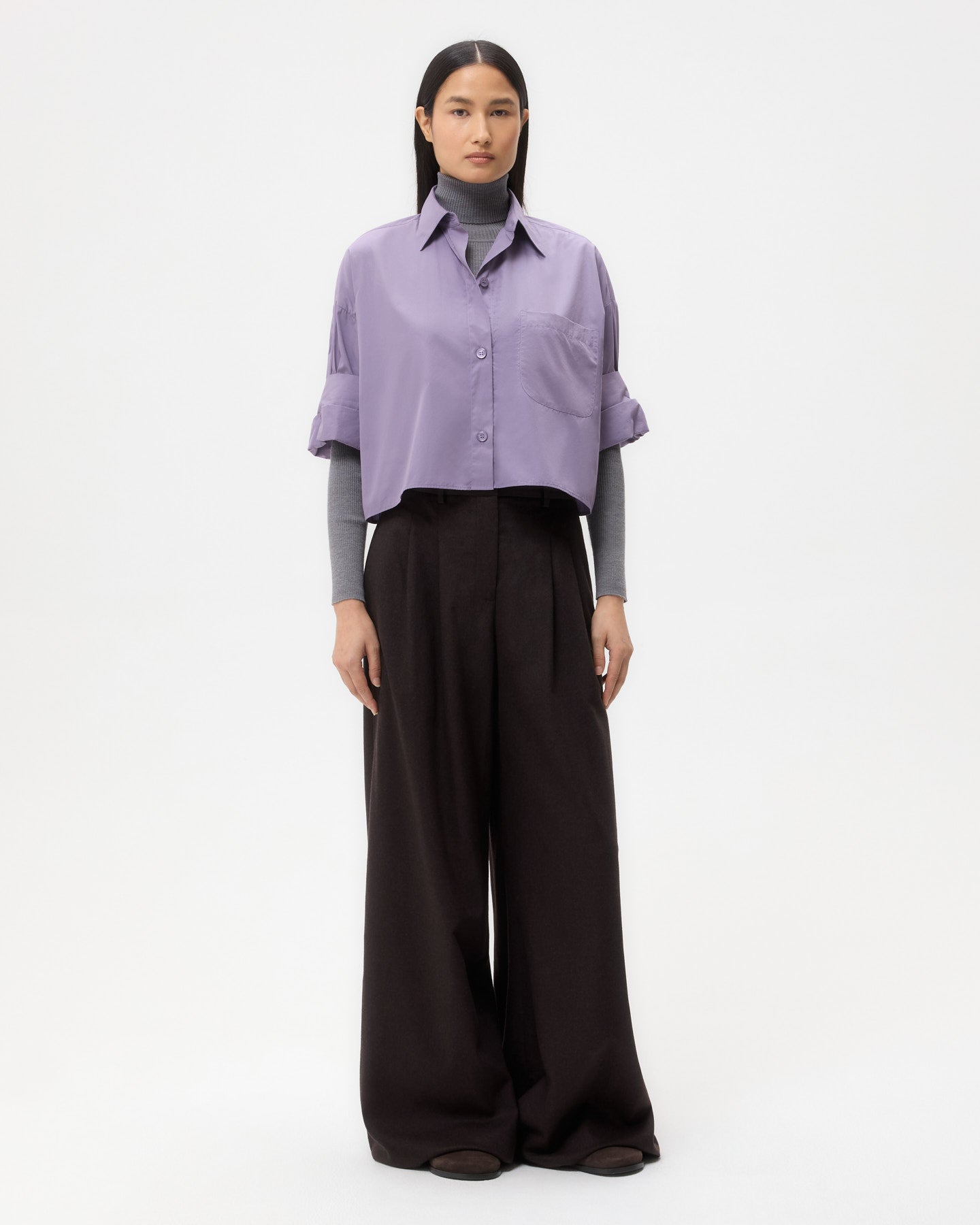 TWP Black plum Next Ex Shirt in Super Compact Poplin view 3
