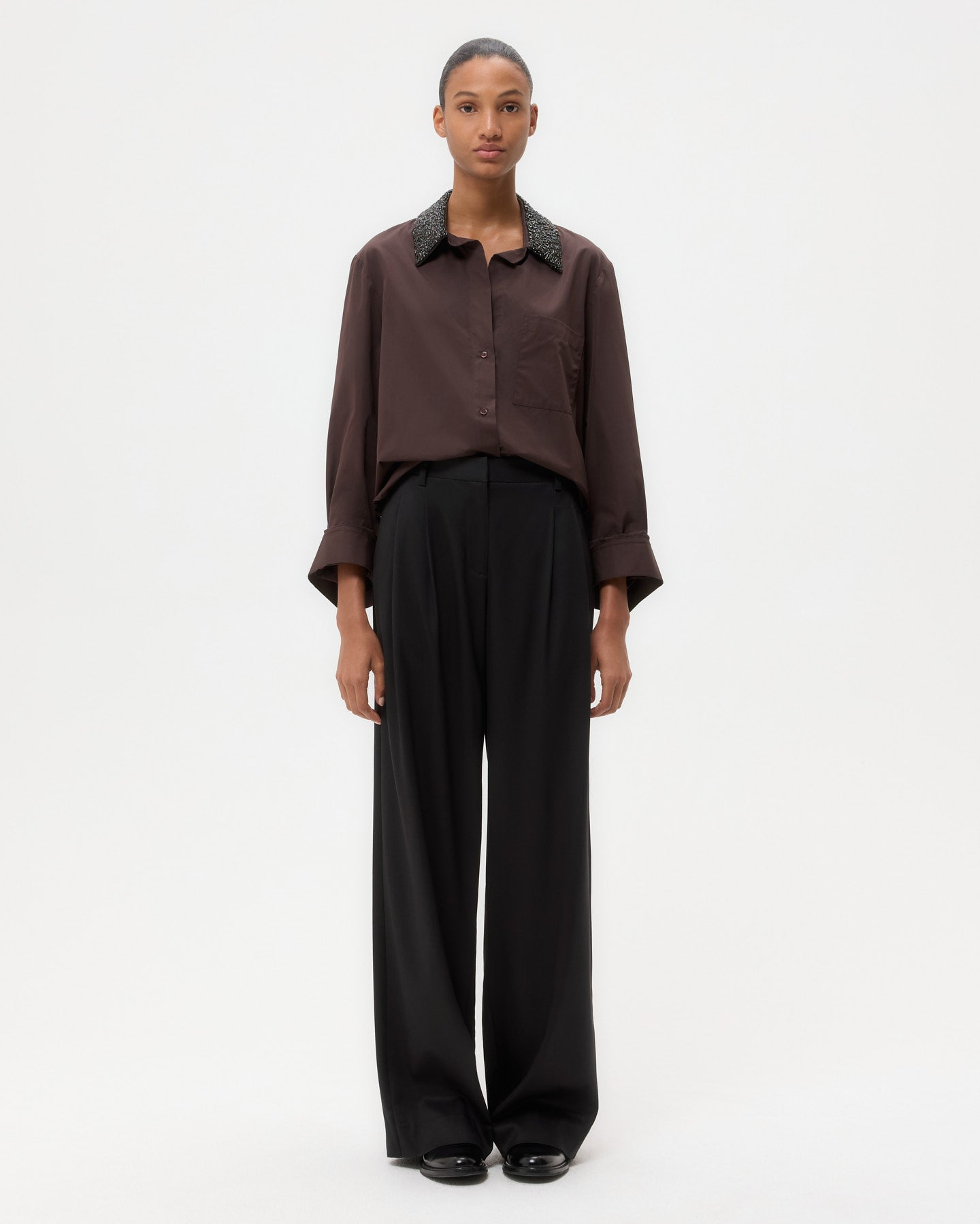 TWP Chocolate Dude Shirt With Crystal Collar in Super Compact Poplin view 6