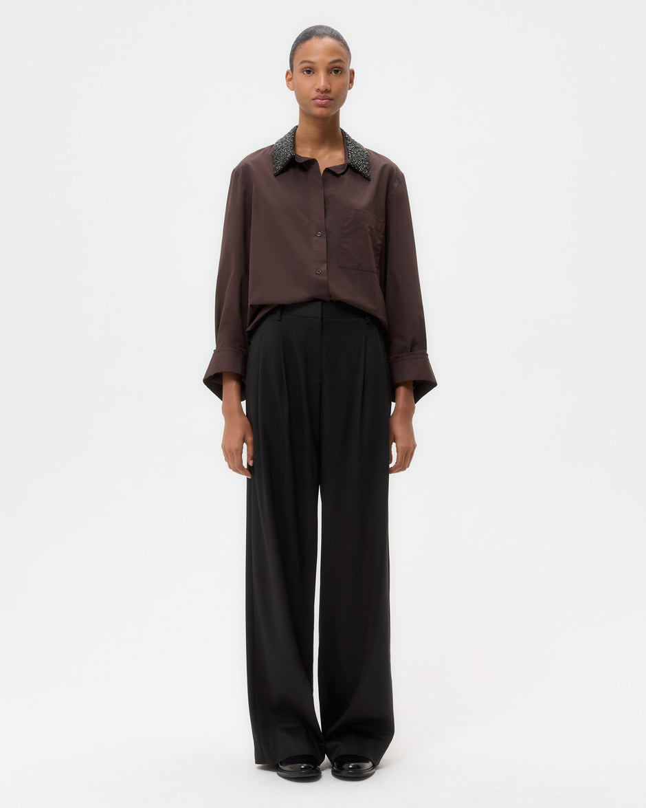 TWP Chocolate Dude Shirt With Crystal Collar in Super Compact Poplin view 6
