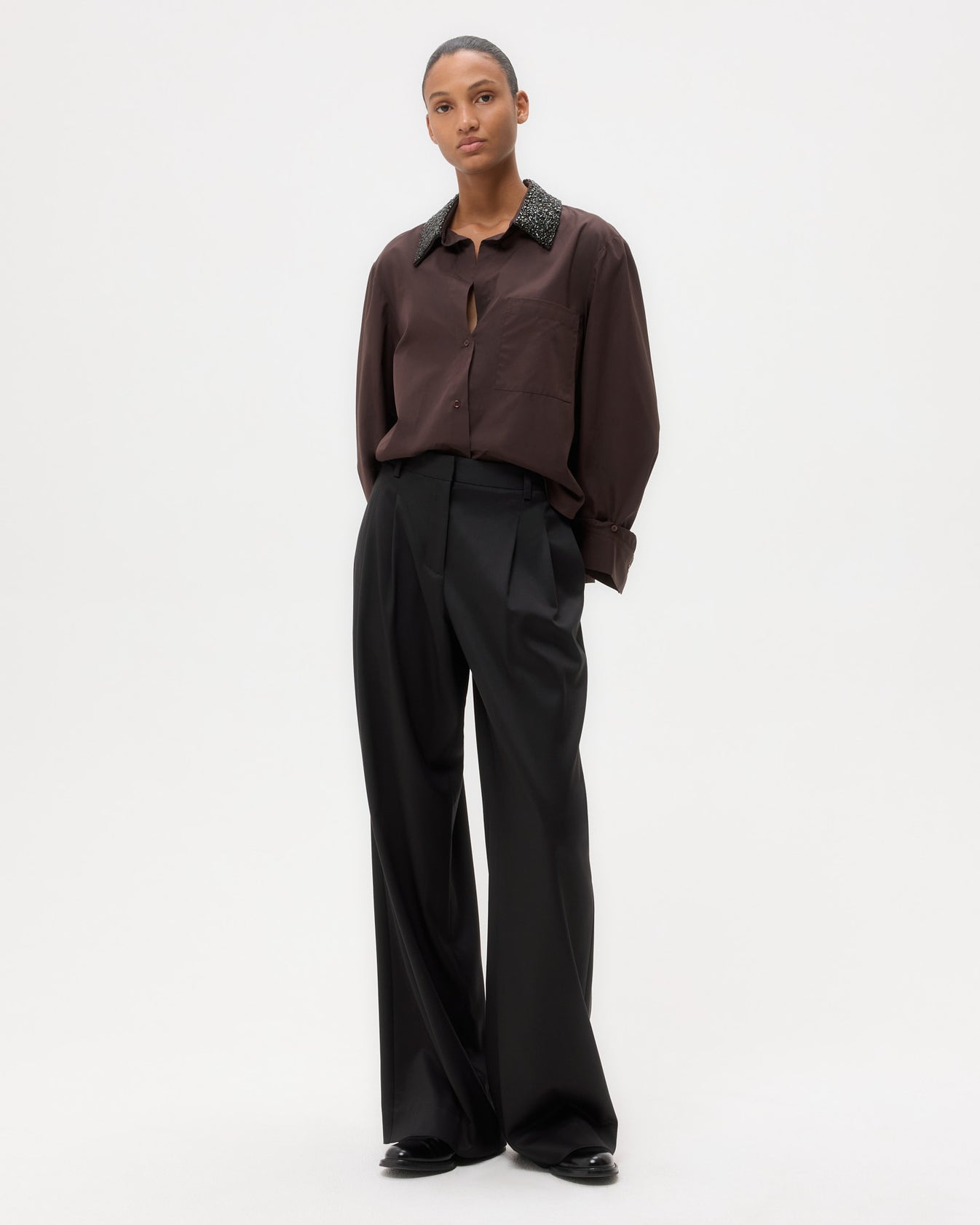 TWP Chocolate Dude Shirt With Crystal Collar in Super Compact Poplin view 3