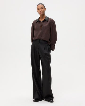 TWP Chocolate Dude Shirt With Crystal Collar in Super Compact Poplin view 3