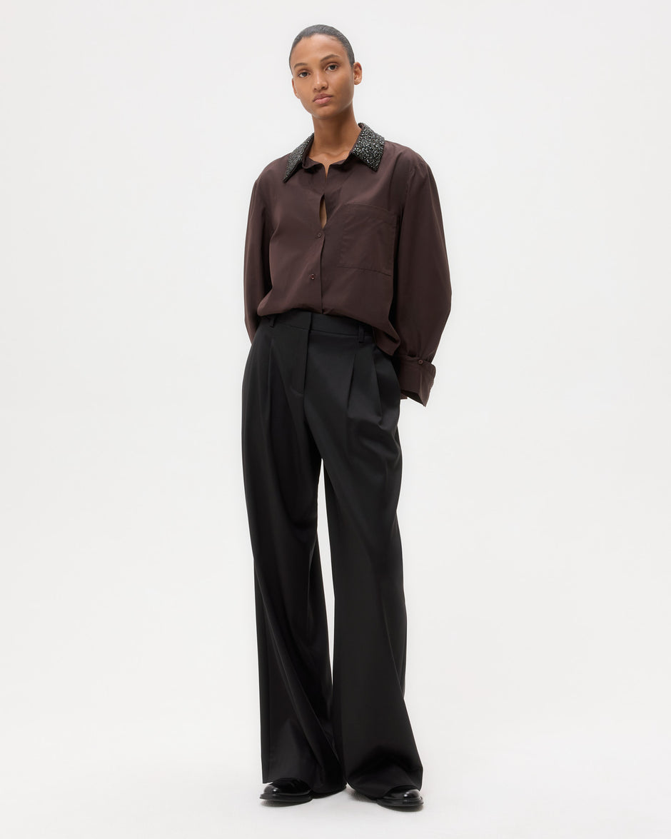 TWP Chocolate Dude Shirt With Crystal Collar in Super Compact Poplin view 3