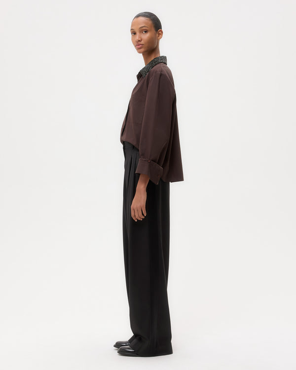 TWP Chocolate Dude Shirt With Crystal Collar in Super Compact Poplin view 4
