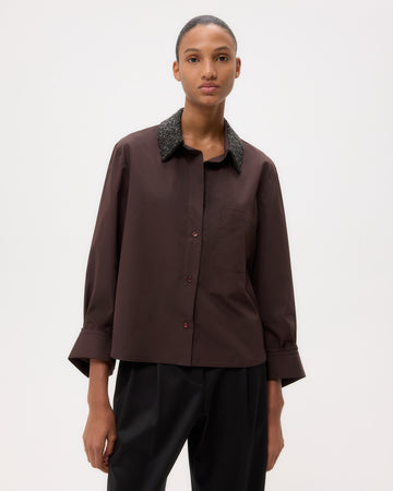 TWP Chocolate Dude Shirt With Crystal Collar in Super Compact Poplin view 1