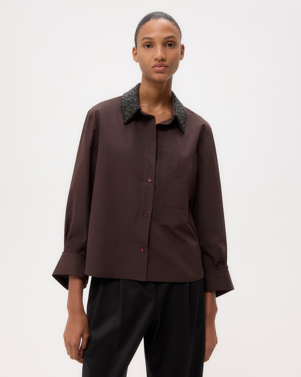 TWP Chocolate Dude Shirt With Crystal Collar in Super Compact Poplin view 1