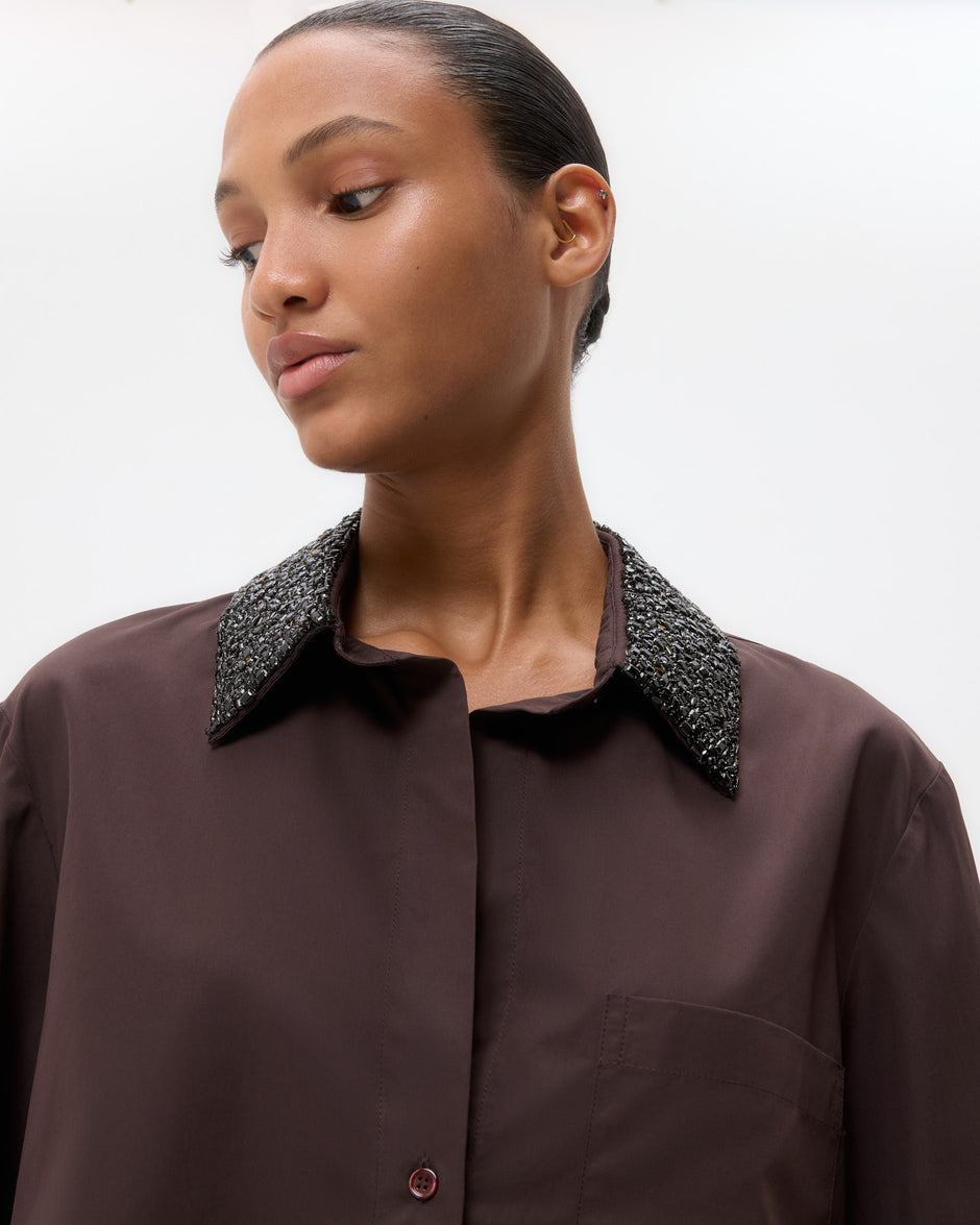 TWP Chocolate Dude Shirt With Crystal Collar in Super Compact Poplin view 2