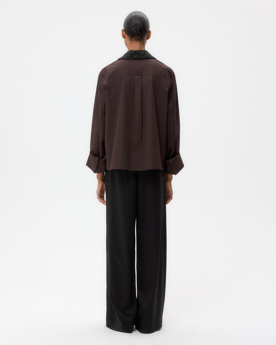 TWP Chocolate Dude Shirt With Crystal Collar in Super Compact Poplin view 5