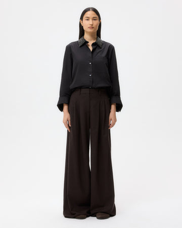 TWP Black Dude Shirt With Crystal Collar in Super Compact Poplin view 5