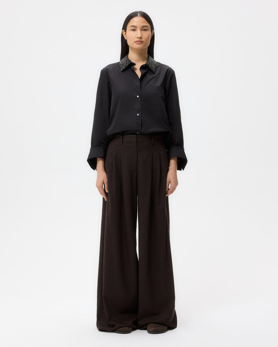 TWP Black Dude Shirt With Crystal Collar in Super Compact Poplin view 5