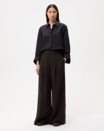 TWP Black Dude Shirt With Crystal Collar in Super Compact Poplin view 2