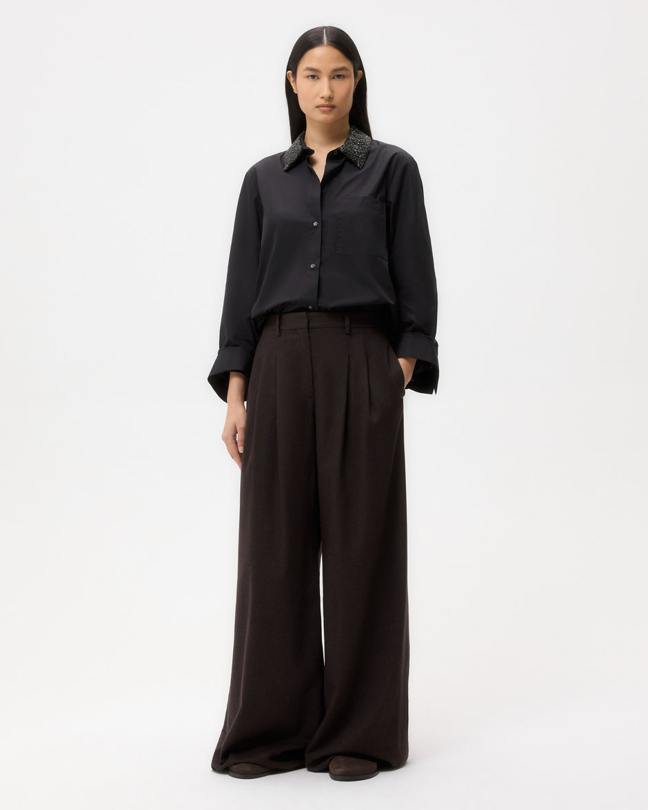 TWP Black Dude Shirt With Crystal Collar in Super Compact Poplin view 2