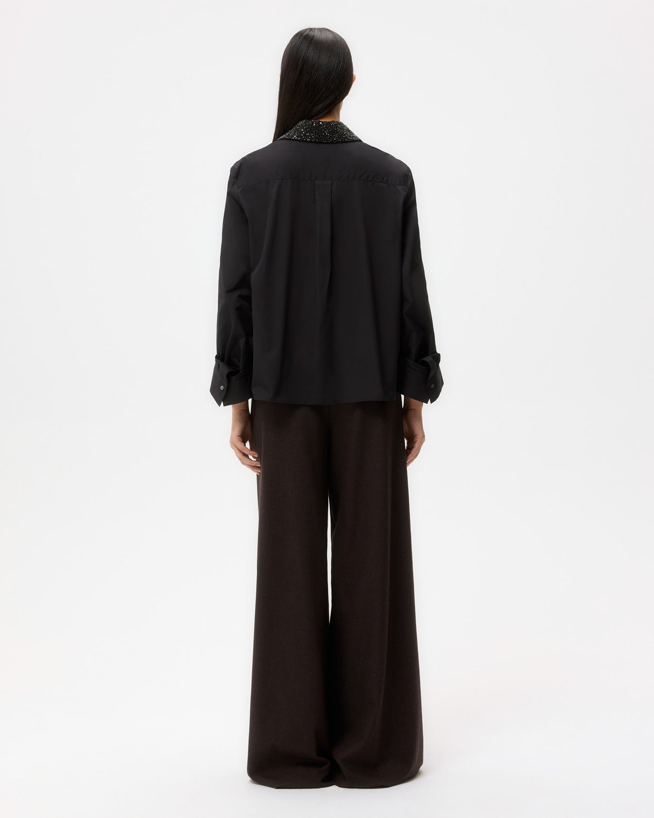 TWP Black Dude Shirt With Crystal Collar in Super Compact Poplin view 4