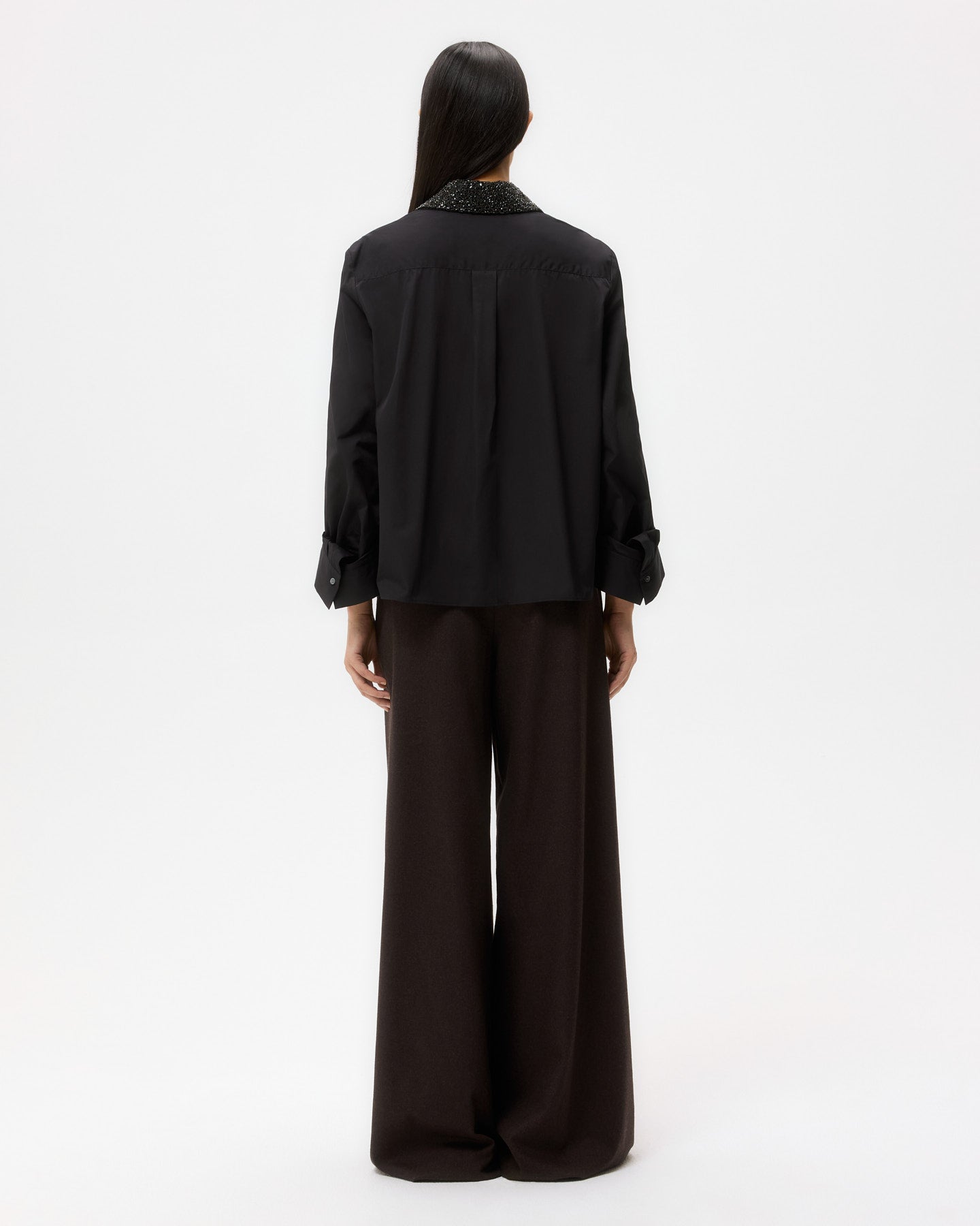 TWP Black Dude Shirt With Crystal Collar in Super Compact Poplin view 4