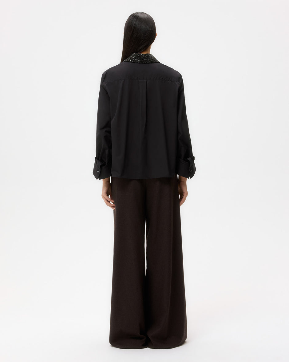 TWP Black Dude Shirt With Crystal Collar in Super Compact Poplin view 4