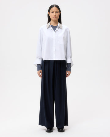 TWP White Dude Shirt With Crystal Collar in Super Compact Poplin view 6