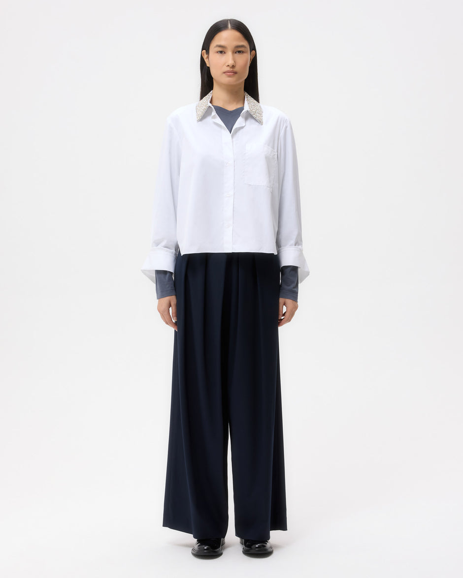 TWP White Dude Shirt With Crystal Collar in Super Compact Poplin view 6