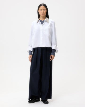 TWP White Dude Shirt With Crystal Collar in Super Compact Poplin view 3