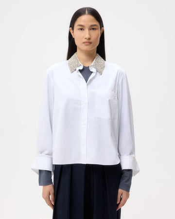 TWP White Dude Shirt With Crystal Collar in Super Compact Poplin view 2