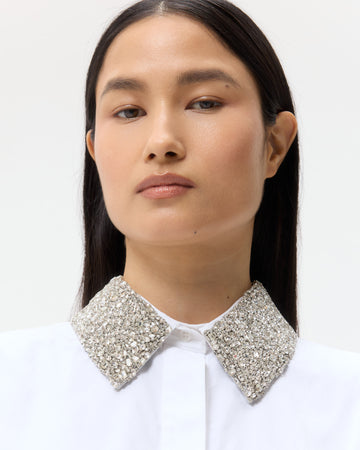 TWP White Dude Shirt With Crystal Collar in Super Compact Poplin view 1
