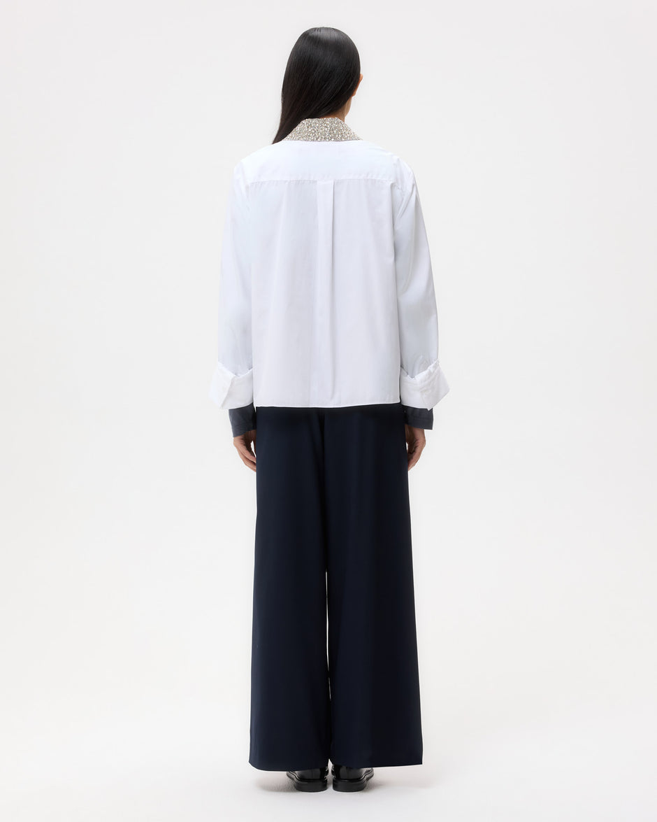 TWP White Dude Shirt With Crystal Collar in Super Compact Poplin view 5