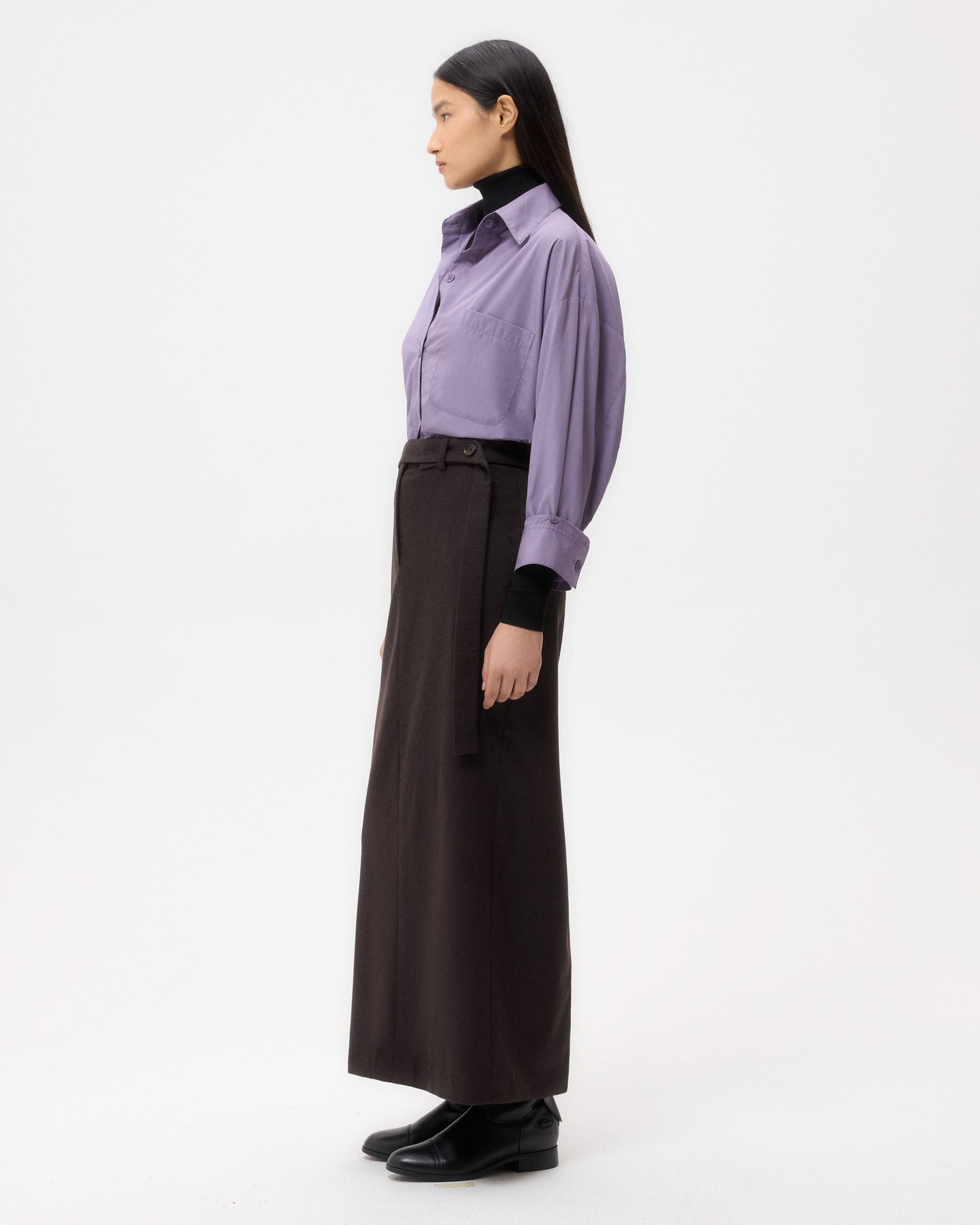 TWP Black plum New Earl Shirt in Super Compact Poplin view 4