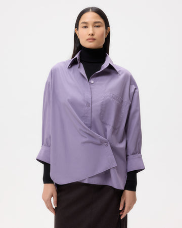 TWP Black plum New Earl Shirt in Super Compact Poplin view 3
