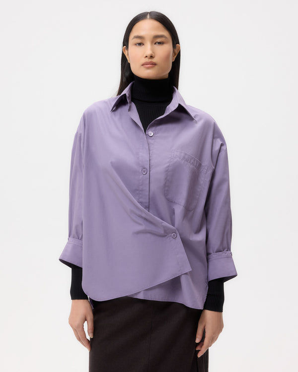 TWP Black plum New Earl Shirt in Super Compact Poplin view 3