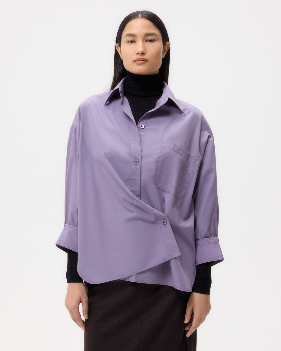 TWP Black plum New Earl Shirt in Super Compact Poplin view 3