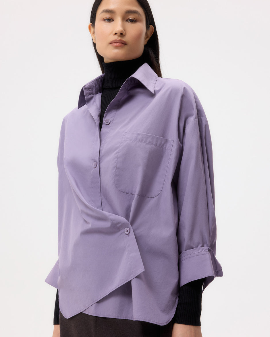 TWP Black plum New Earl Shirt in Super Compact Poplin view 1
