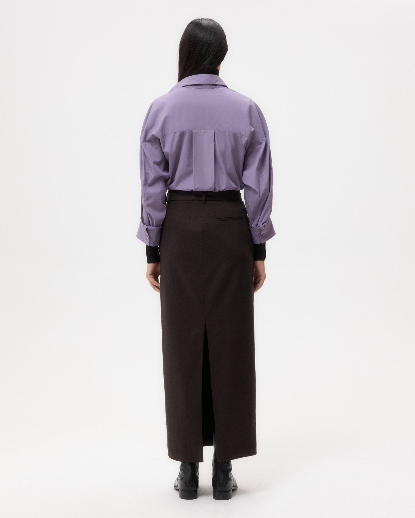 TWP Black plum New Earl Shirt in Super Compact Poplin view 5