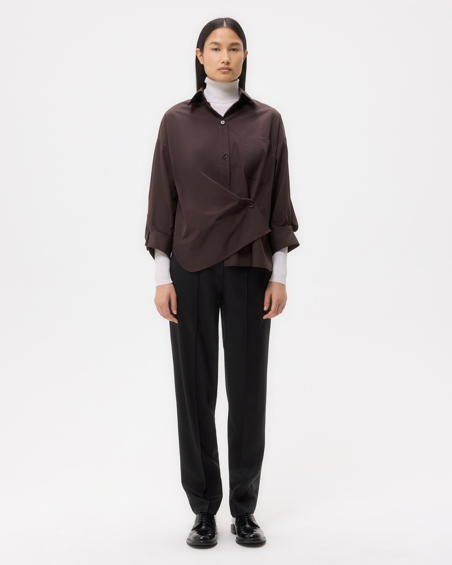 TWP Chocolate New Earl Shirt in Super Compact Poplin view 1
