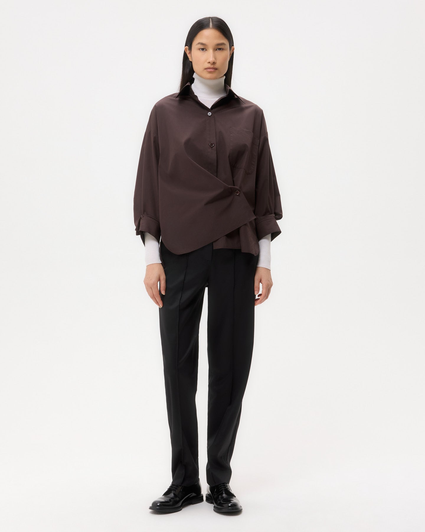 TWP Chocolate New Earl Shirt in Super Compact Poplin view 4
