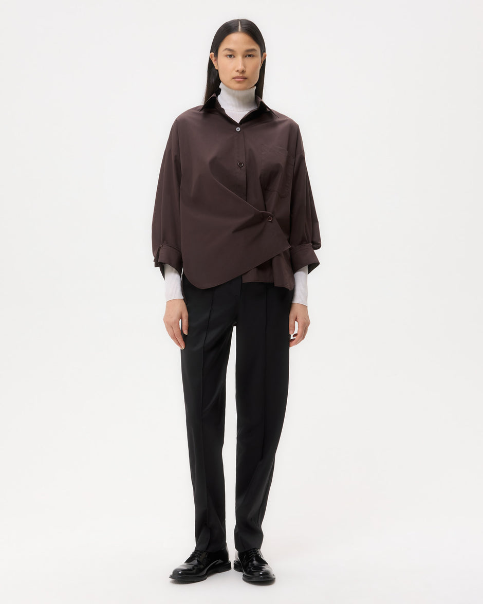 TWP Chocolate New Earl Shirt in Super Compact Poplin view 4