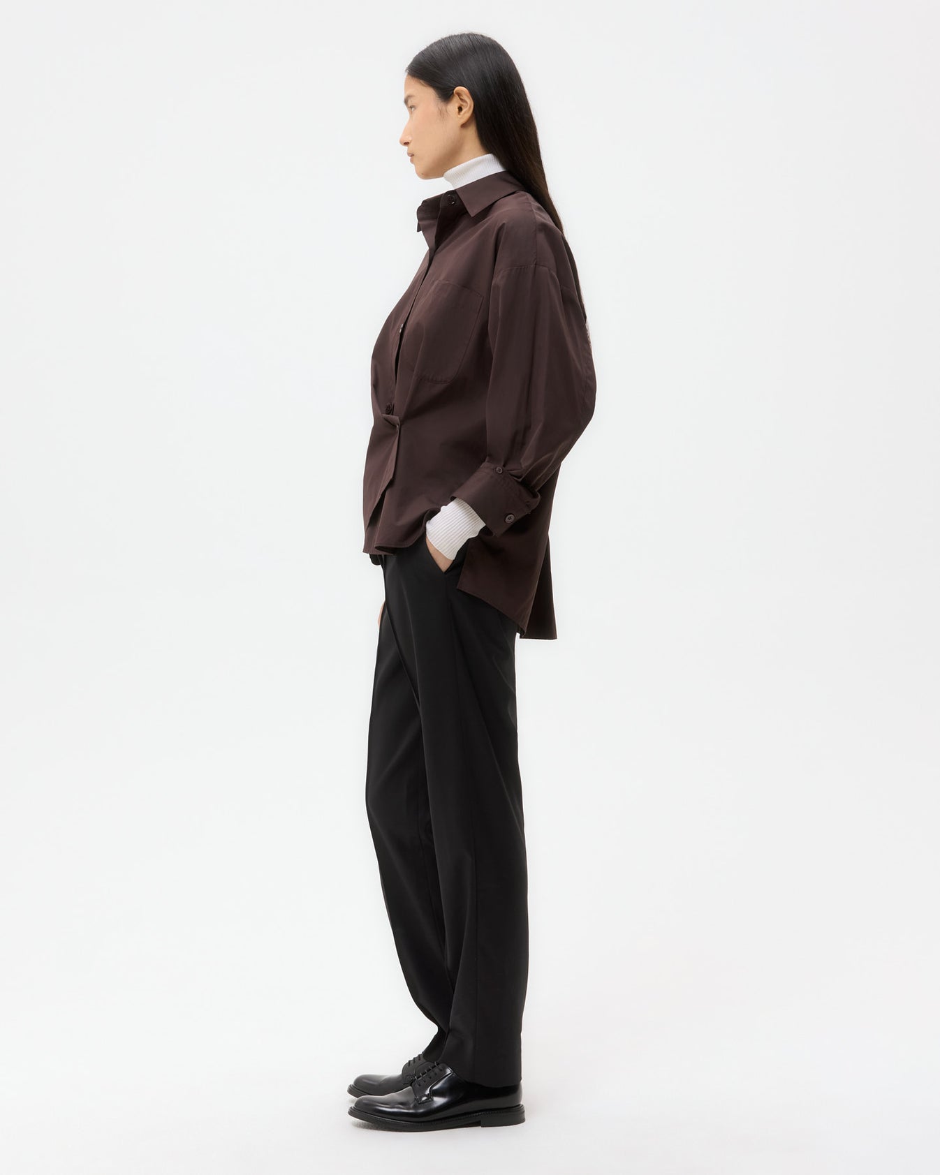 TWP Chocolate New Earl Shirt in Super Compact Poplin view 5
