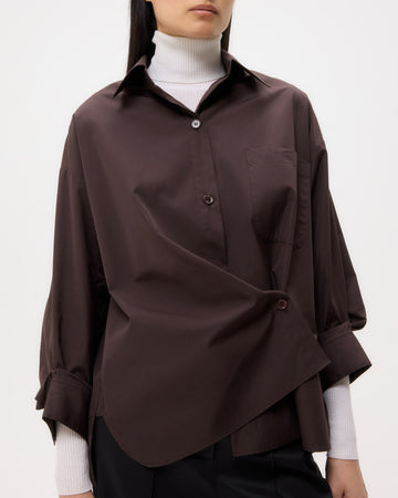 TWP Chocolate New Earl Shirt in Super Compact Poplin view 3