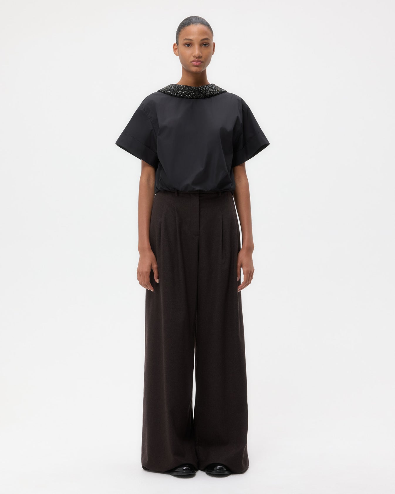 TWP Black Forever and Always Reversible Shirt With Crystal Collar in Cotton Poplin view 3