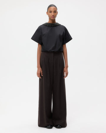 TWP Black Forever and Always Reversible Shirt With Crystal Collar in Cotton Poplin view 3