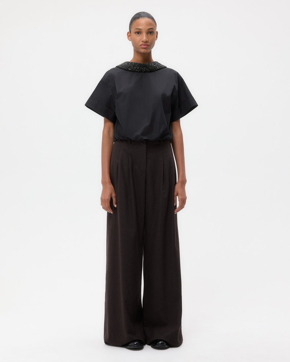 TWP Black Forever and Always Reversible Shirt With Crystal Collar in Cotton Poplin view 3